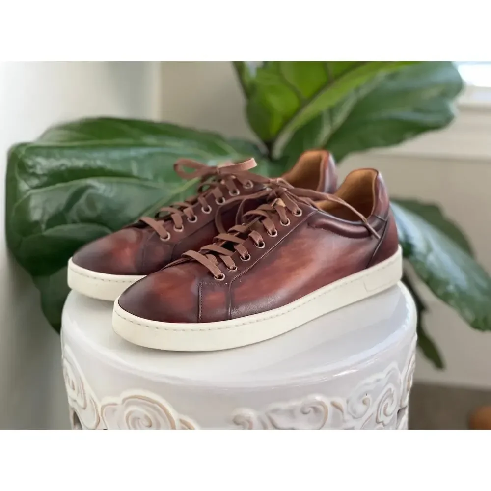 Magnanni Elonso Low Top Sneaker 8.5 Tobacco Leather Lace Up Fashion Mens Casual